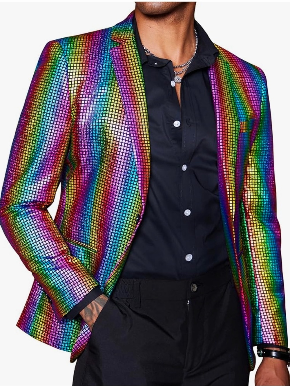 Men's Rainbow Blazer - Eye-Catching Multicolor Party Jacket for Pride or Costume